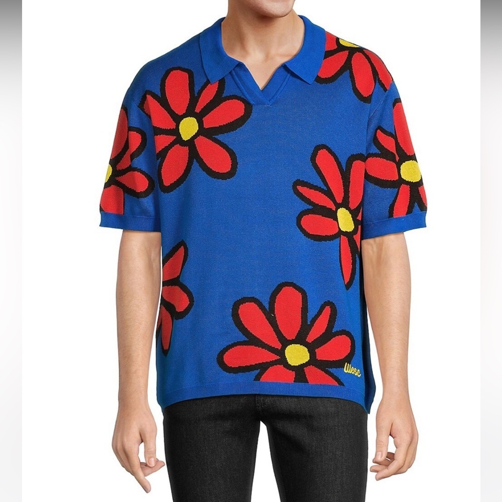 New WESC Sz XLg Daisy's Floral Johnny Collar Polo